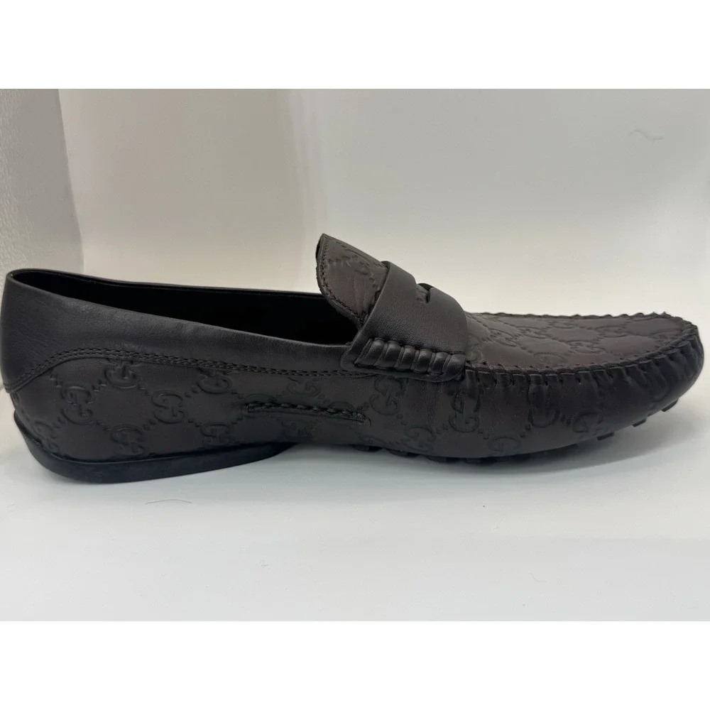 Gucci Guccissima Brown Leather Driving Loafers Men EU 64G Made‎ in Italy NEW